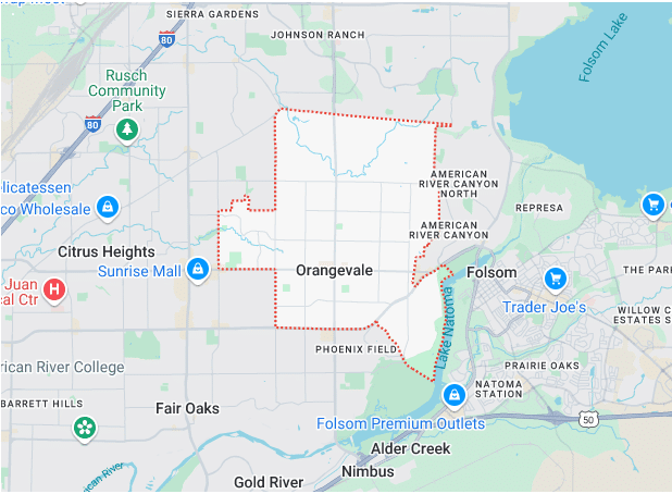 Service Location Orangevale Map image